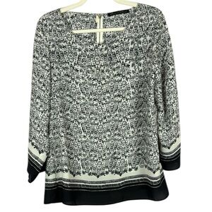 Rose & Olive Black and White Graphic Floral Boxy Blouse Size Large